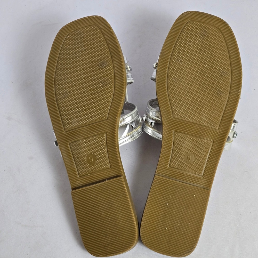Pierre Dumas Silver Studded H-Strap Slide Sandals Women Size 9 Clear Vinyl Flat - Picture 5 of 6